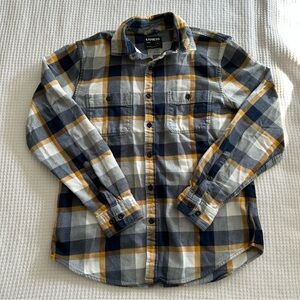 Express Men's Blue and Yellow Plaid Flannel